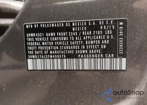 2015 Volkswagen Jetta 2.0 Tdi Comfortline from USA, damaged, VIN 3VWDA7AJ2FM408579